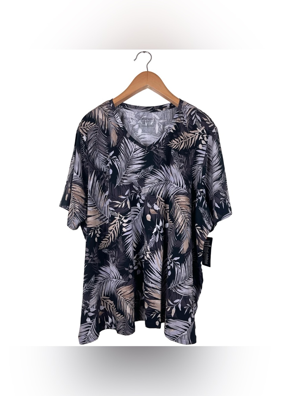 Catherines Suprema Collection Black Fern Tropical Tunic V-Neck Tee Women’s 4X